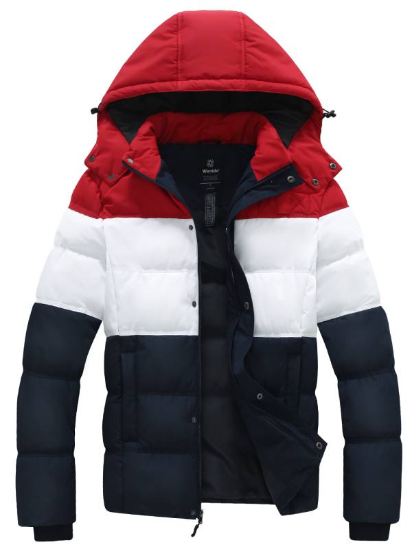 Men's Warm Puffer Jacket Winter Coat with Removable Hood Valley I - Navy Red