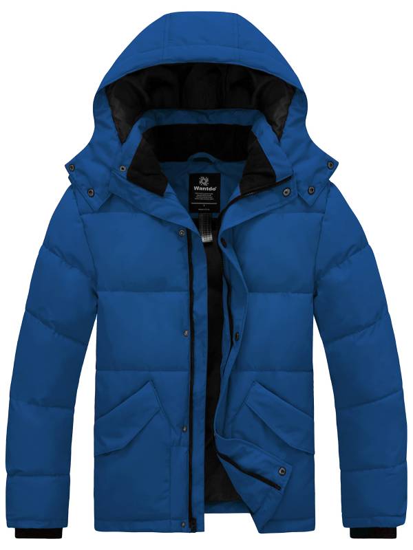 Men's Hooded Winter Coat Puffer Jacket Thicken Bubble Parka Coat Recycled Polyester Fabric - Blue