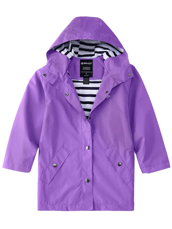 Boys and Girls Waterproof Rain Jacket Lightweight Hooded Raincoat - Light Purple