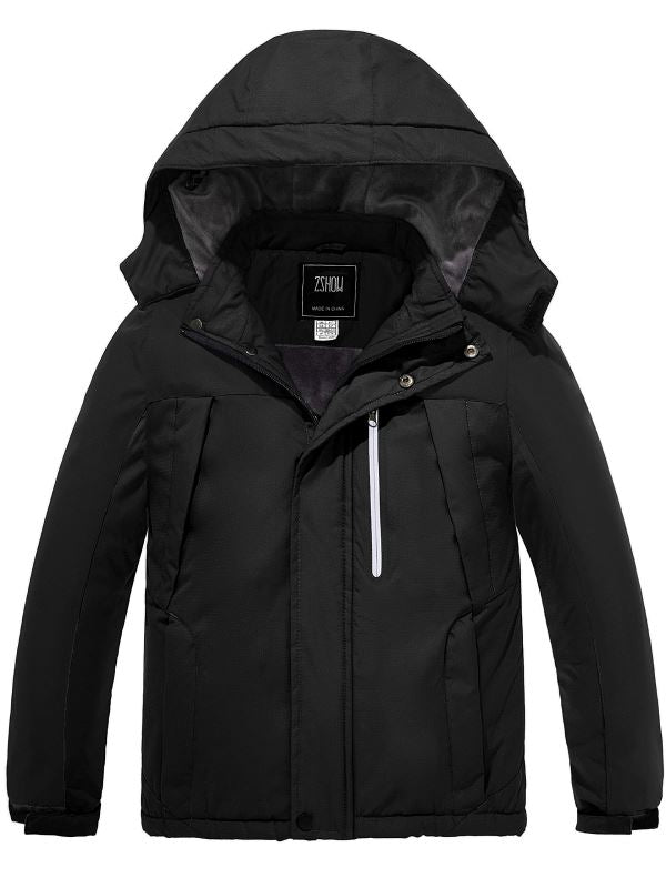 Boy's Waterproof Ski Jacket Windbproof Thick Winter Parka Coat - Black