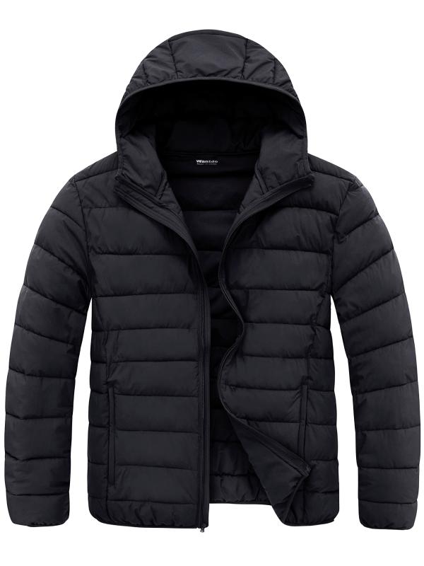 Men's Big and Tall Lightweight Puffer Jacket Plus Size Quilted Warm Winter Coat with Hood Recycled Fabric - Dark Gray