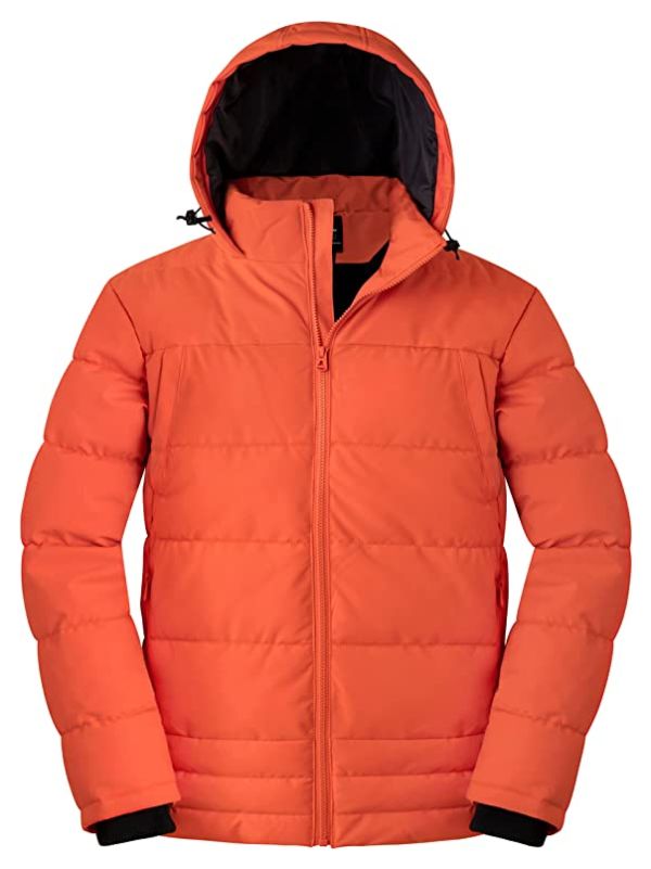 Men's Puffer Coat Insulated Windproof Quilted Jacket With Fixed Hood - Orange