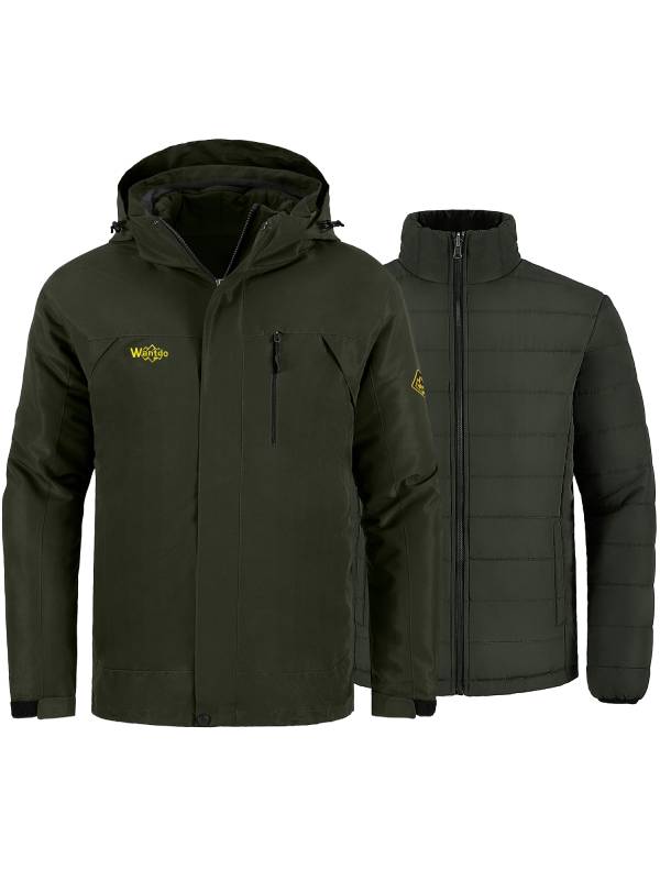 Men's Waterproof 3 in 1 Ski Jacket Warm Winter Coat Alpine I - Army Green