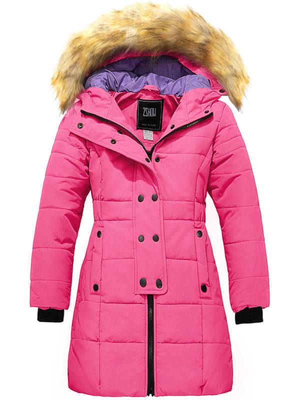 Girls' Long Winter Coat Parka Water Resistant Warm Puffer Jacket - Pink