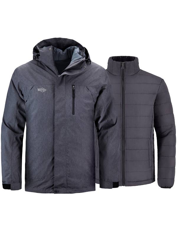 Men's Waterproof 3 in 1 Ski Jacket Warm Winter Coat Alpine I - Dark Grey