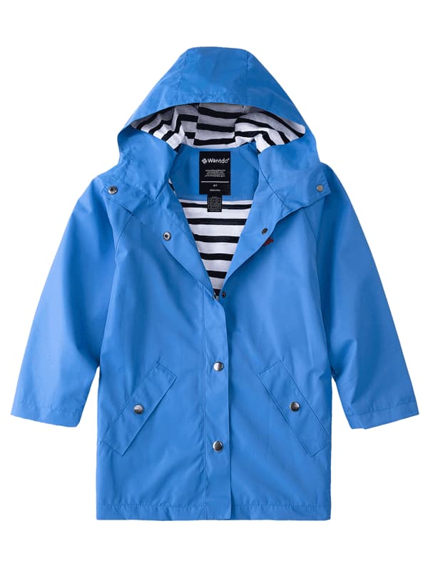 Boys and Girls Waterproof Rain Jacket Lightweight Hooded Raincoat - Blue