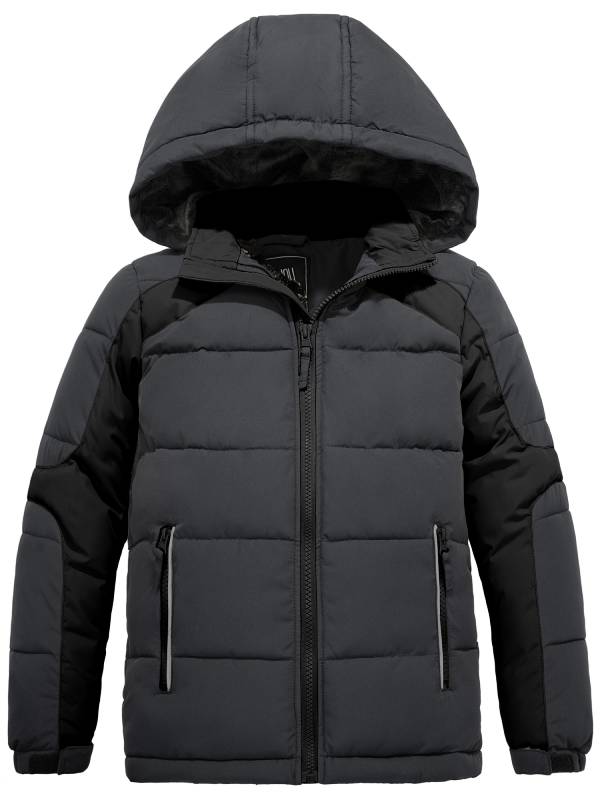 Boy's Hooded Puffer Jacket Fleece Outerwear Coat - Dark Gray
